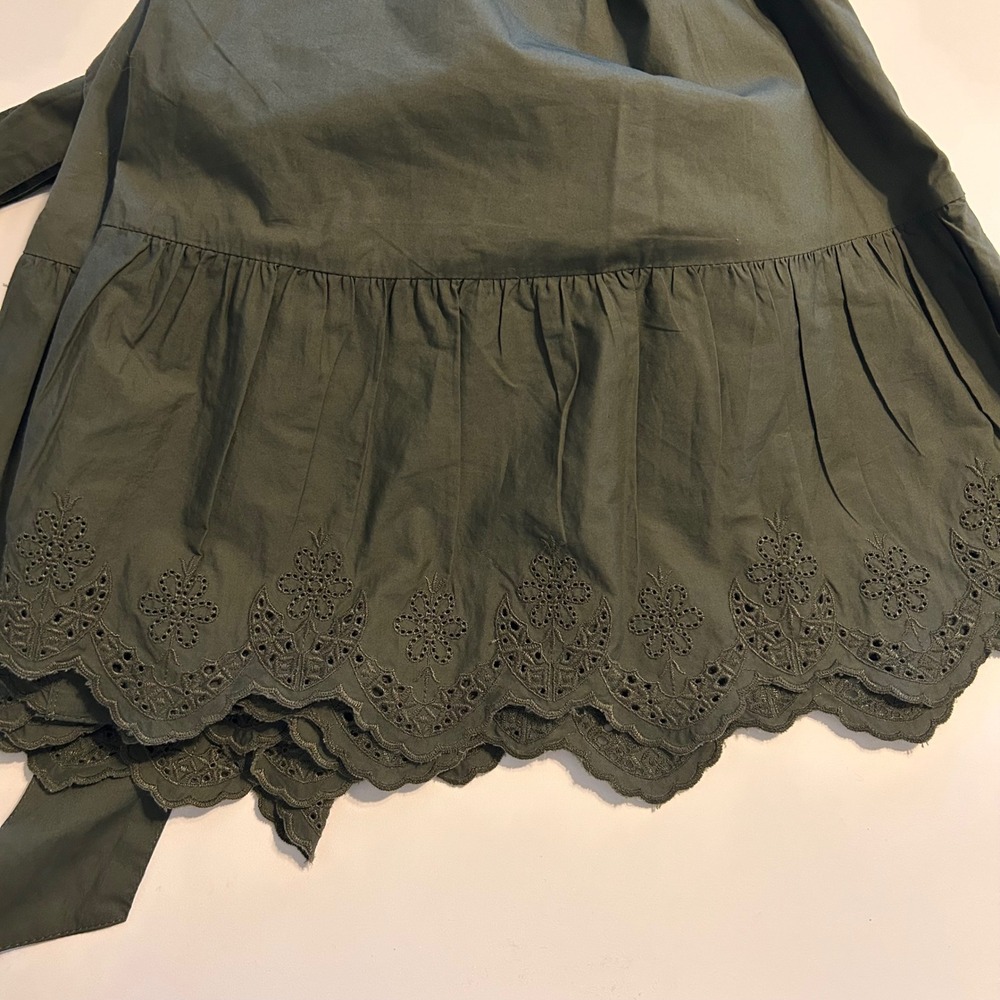 GAP Womens Olive‎ Green Eyelet Lace Puff Sleeve Belted Midi Dress XL TALL - Picture 11 of 13